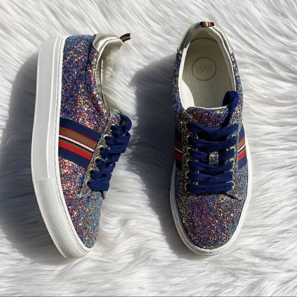 1901 Palmer Fashion Platform Sneakers Glitter Silver Blue Size 6